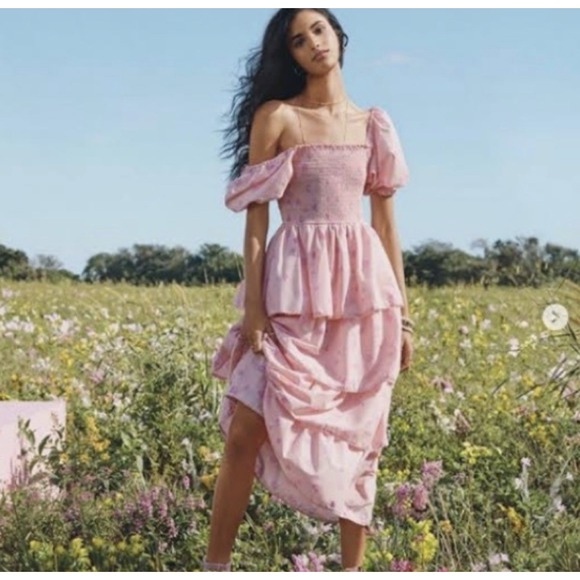 LoveShackFancy Dresses & Skirts - Love Shack Fancy Target Simone Dress Pink Floral Smocked Tiered Maxi Dress Sz S